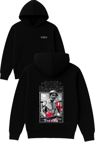 VSRN سترة دون رامون ديزاين مطبوع قصة فضفاضة باللون الأسود بغطاء رأس