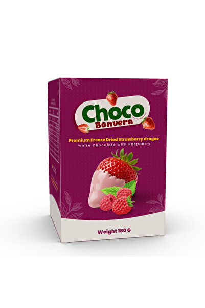 Choco Bonvera Premium Freeze Dried Strawberry dragee white Chocolate with Ras...