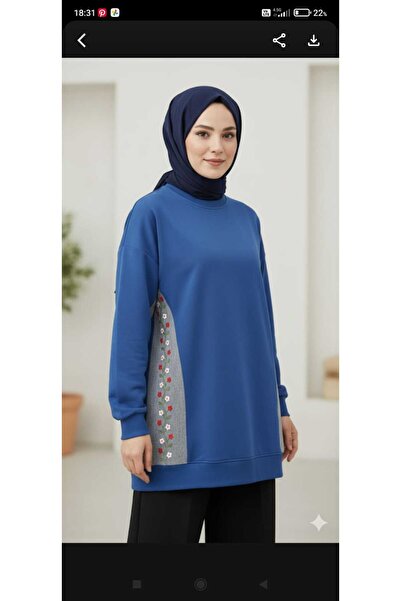 azram Nakış işlemeli kot detaylı tesettür tunik