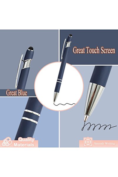 PASISIBICK 12-Pack Blue Ballpoint Pens with Stylus Tip, 2-in-1 Metal Stylus, Black Ink 1.0mm