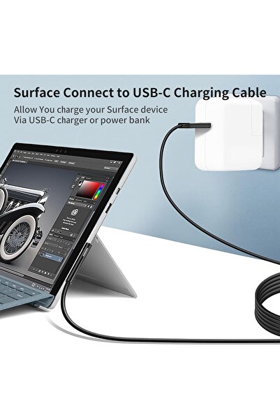 Sisyphy Nylon Braided Charging Cable for Microsoft Surface (45W 15V 3A USB-C, Black, 6ft)