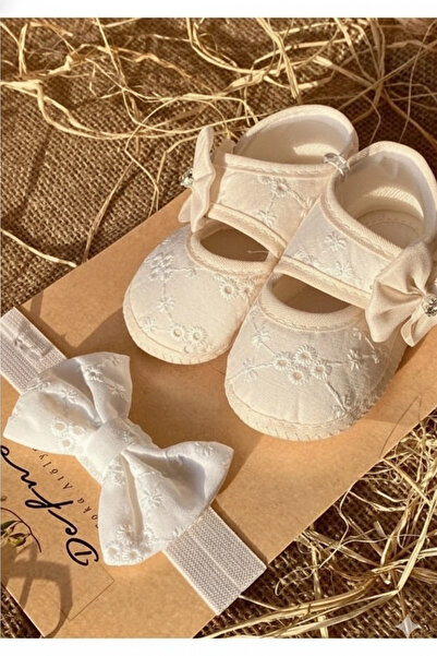 VaVbaby Kız Bebek Fiyonklu Yenidoğan Bebek Ayakkabısı - Mevlüt Ayakkabısı Bej