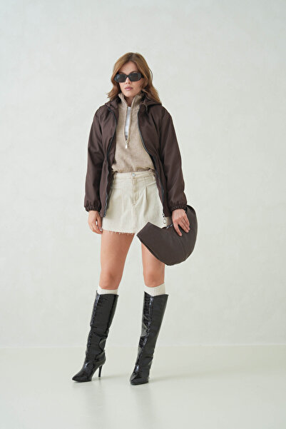 D1fference Mira Büzgülü Kapüşonlu Trençkot – Suya Dayanıklı Sık Dokuma ve Rah...