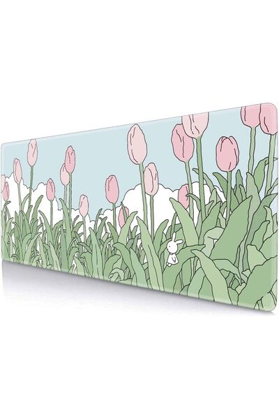 Other Hookiherin XL Kawaii Pink Floral Mouse Pad - 31.5 x 11.8 in, Non‑Slip Microfiber