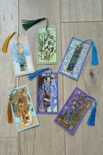 Kolbi Craft Iris Flowers Van Gogh Tasseled Gold Color Metal Bookmark Gift Artistic