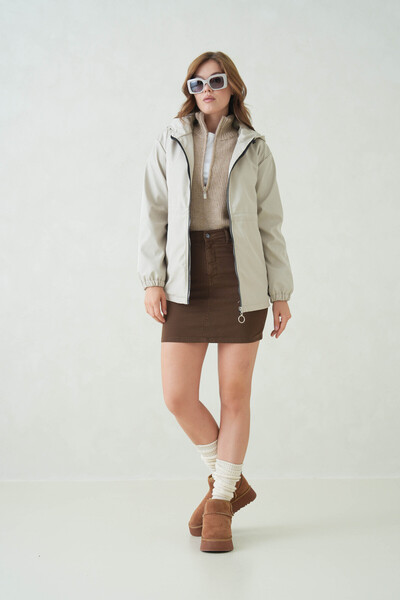 D1fference Mira Büzgülü Kapüşonlu Trençkot – Suya Dayanıklı Sık Dokuma ve Rah...