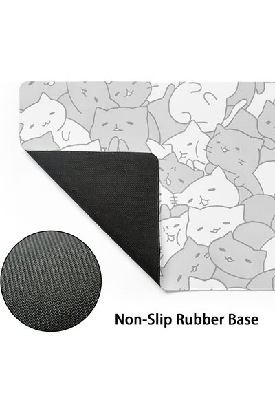Generic XL Kawaii White Cats Gaming Mouse Pad - 80x30 cm, Non-Slip Rubber Base, Stitched Edges