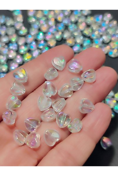 Mutlu Bujiteri Hobi Aksesuar 10mm Transparent Janjaned Acrylic Heart Beads (100 Pieces)