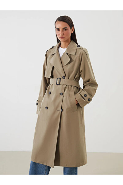 LC Waikiki LCW Modest Haki Kruvaze Yaka Oversize Kadın Trençkot