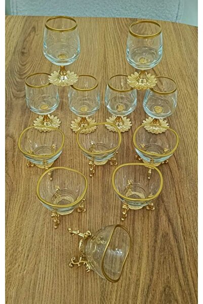 ÇNR Home Collection 12 Pieces of Gold Coffee Cups, 6 Water Glasses & 6 Turkis...