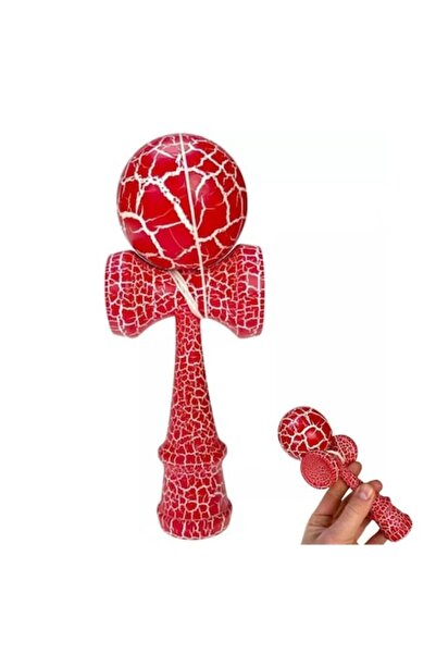 Welora Kendama profesională din lemn, 18 cm, design crăpat, Roșu/Alb