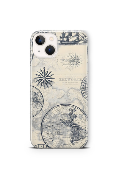 FLAMENKO iPhone 15 Plus Uyumlu Dünya Haritası ve Pusula Desenli Şeffaf Telefo...