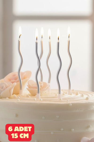 Baloncu Nene Metalik Gümüş Kıvrımlı 15 Cm Pasta Mumu Çoklu Paket Doğum Günü Ö...