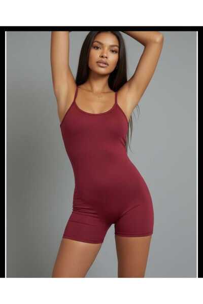 PİNK PEOPLES Vücüda Oturan Kadın Spor Şort Tulum / Toparlayıcı Askılı Spor Tulum Body Tayt Tulum