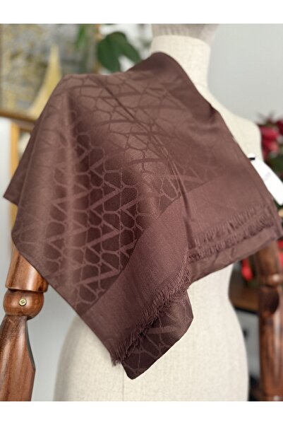 GÜMRÜKÇÜ V Desen Acı Kahve Pamuklu İthal Kaşmir İpek Şal Premium Kalite