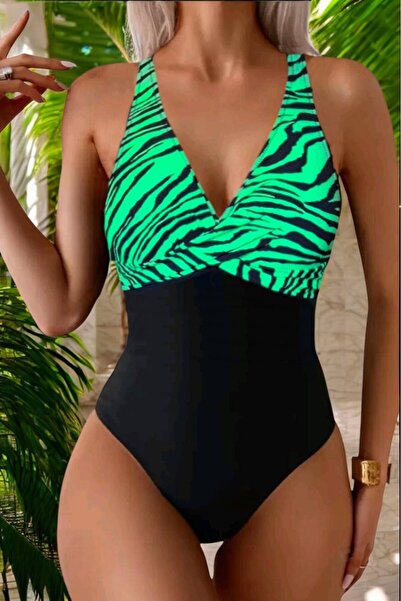 embody Costum de baie dintr-o piesă pentru femei, model, negru/verde neon, Wi...