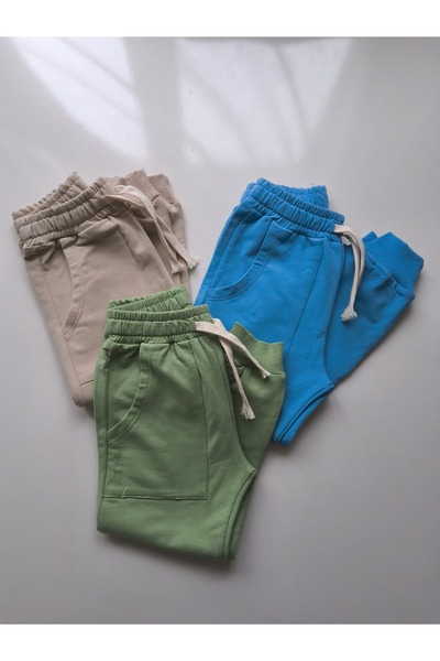 Palal Çocuk Organik Pamuklu Likrali Karışık Renkli 3'lü Set Eşofman Altı