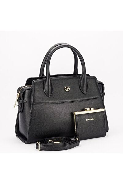 CHRİS BELLA Πολυτελής μαύρη τσάντα με πορτοφόλι B-CB2427-1 M7