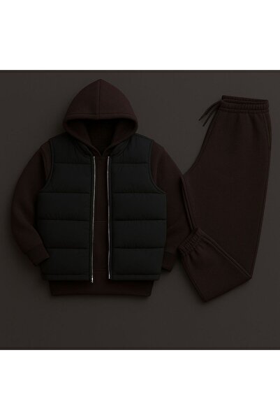 Combineman35 Men's 3-Piece Combination Set (Hooded Sweatshirt + Sweatpants + Puffer Vest)