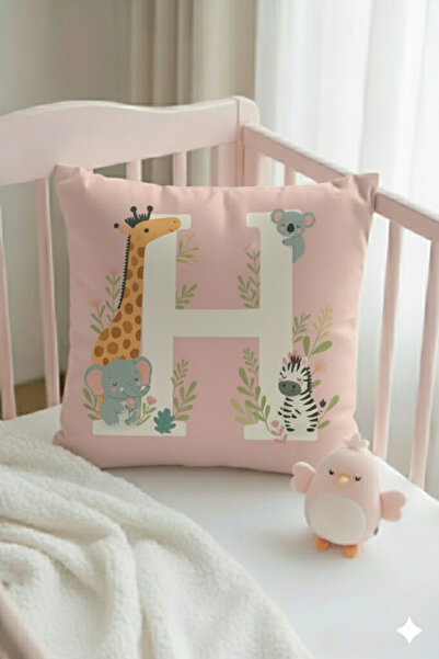 ALAMODECOR Husă pentru pernă pentru cameră pentru fete, cu două fețe, digitală, cu imprimeu de culori roz, litera H