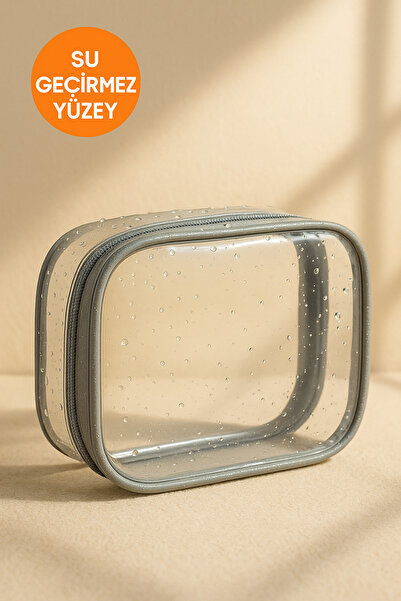 HİG HOME Gri Su Geçirmez Pvc Makyaj ve Organizer Düzenleyici Seyahat Çantası