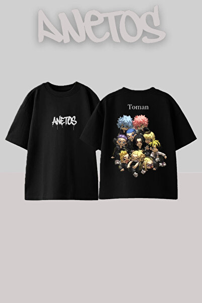 Anetos Tricou Toman 1 Design Spate cu imprimeu Bumbac Negru supradimensionat