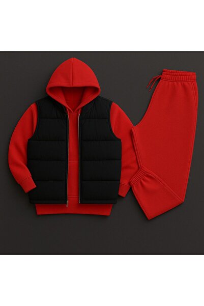 Combineman35 Men's 3-Piece Combination Set (Hooded Sweatshirt + Sweatpants + Puffer Vest)