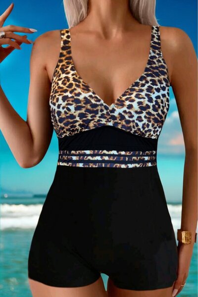 embody Costum de baie dintr-o singură piesă pentru femei, efect modelator, cu pantaloni scurți, imprimeu animal print lm052