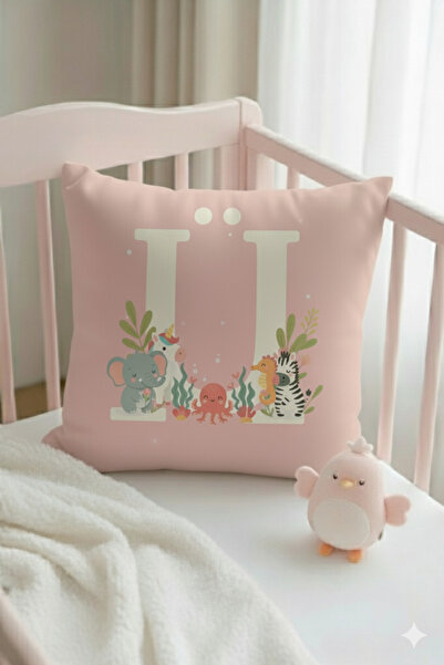 ALAMODECOR Husă pentru pernă pentru cameră pentru fete, cu două fețe, digitală, cu imprimeu de culori roz, litera U