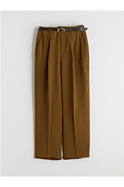 LC Waikiki M1 Season Brown Waist Belt Loose Fit Women's Pleated Pants