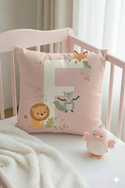 ALAMODECOR Husă pentru pernă pentru cameră pentru fete, cu două fețe, digitală, cu imprimeu de culori roz, litera F