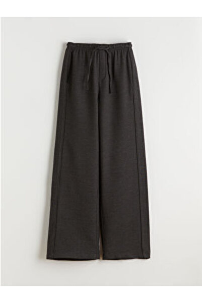 LC Waikiki M1 Season Gray Elastic Waist Textured Wide Leg Women's Trousers