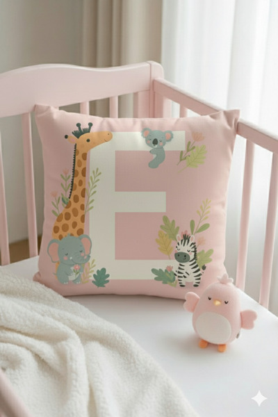 ALAMODECOR Husă pentru pernă pentru cameră pentru fete, cu două fețe, digitală, cu imprimeu de culori roz, litera E