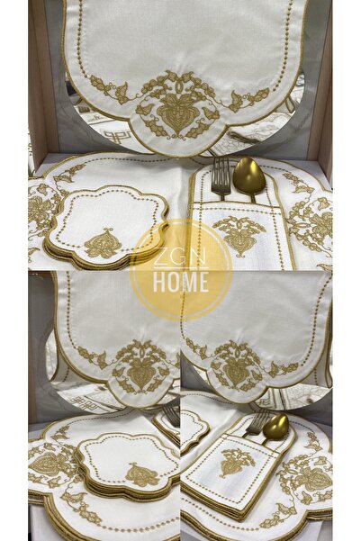 ZGNHome 19 Piece Embroidered Tulip Gold American Dinnerware Set for 6 People