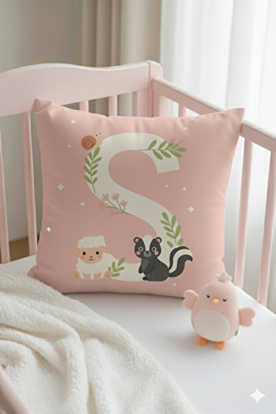 ALAMODECOR Husă pentru pernă pentru cameră pentru fete, cu două fețe, digitală, cu imprimeu de culori roz, litera S