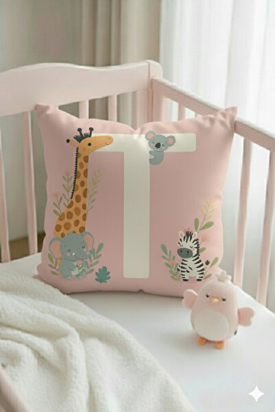 ALAMODECOR Husă pentru pernă pentru cameră pentru fete, cu două fețe, digitală, cu imprimeu de culori roz, litera T