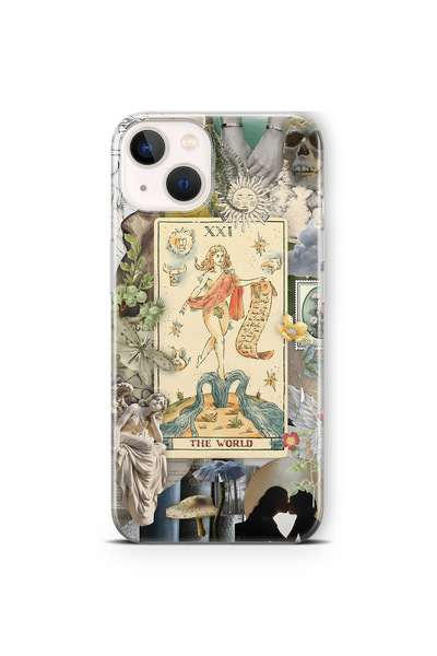 FLAMENKO iPhone 13 Uyumlu Sanatsal Tarot Kolaj Desenli Şeffaf Telefon Kılıfı