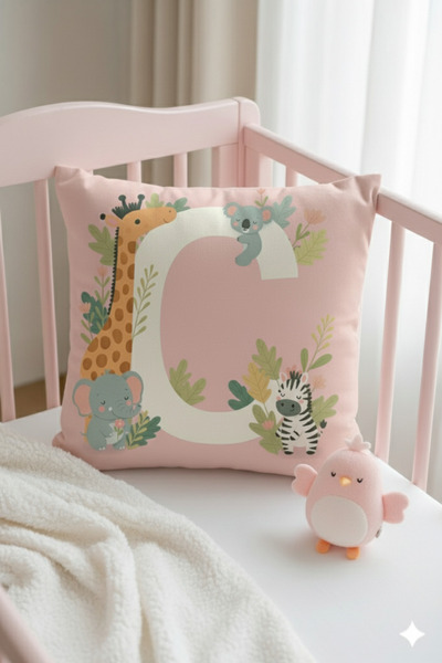 ALAMODECOR Husă pentru pernă pentru cameră pentru fete, cu două fețe, digitală, cu imprimeu de culori roz, litera C