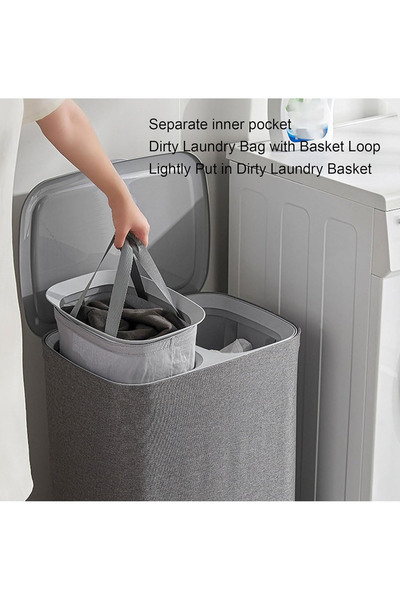 Cady One 50L Foldable Double Canvas Laundry Basket with Removable Bags and Wheels