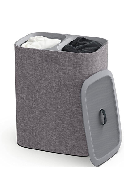 Cady One 50L Foldable Double Canvas Laundry Basket with Removable Bags and Wheels