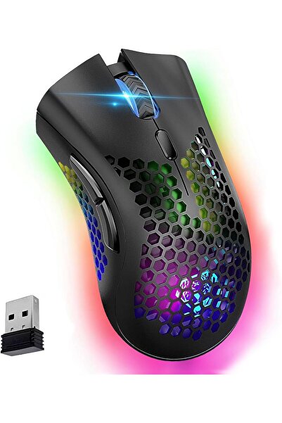 VEGCOO ماوس ألعاب لاسلكي صامت قابل لإعادة الشحن C8 - Honeycomb Shell، RGB، USB