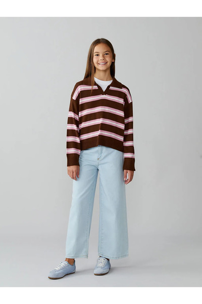 LC Waikiki Lcw kids brown polo neck girl's knit sweater