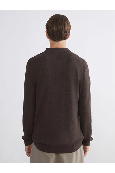 LC Waikiki Ανδρικό πλεκτό πουλόβερ με λαιμόκοψη XSIDE καφέ