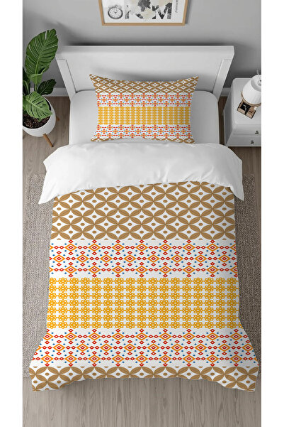 GREENDECOR Authentic African Anatolian Motif Patterned Printed Special Design Single Stylish Duvet Cover Set Without Sheets