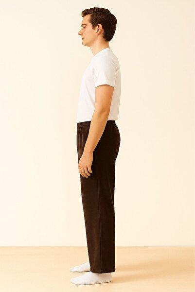 LinaByUgurr Brown Fleece Pajama Bottoms Men's Thick Winter Anti-Pilling No Pockets Elastic Warm Soft and Comfortable