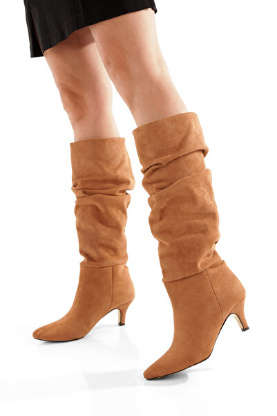 Ayakkabı Podyumum حذاء '' EGE '' من جلد الغزال البني بمقدمة مدببة وكعب رفيع 5...