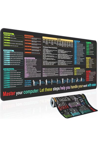 Other لوحة ماوس مقاومة للماء بحجم XL مع اختصارات Excel (80 × 30 سم)