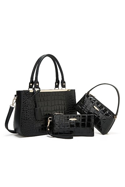 OEM Set de 3 genți de mână de damă cu curea de umăr, închidere cu fermoar, pi...