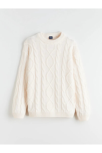 LC Waikiki Pulover tricotat pentru băieți LCW Kids Ecru guler rotund