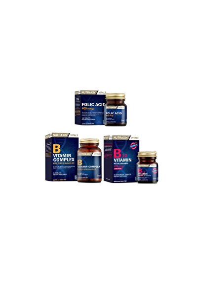 Nutraxin مركب حمض الفوليك وفيتامين ب - 400 ميكروجرام + 60 طن + قرص B12 60 لغة